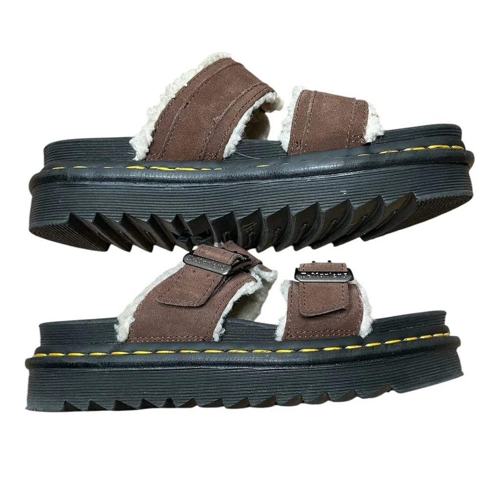 Dr. Martens Myles Suede Fur-Lined Buckle Slide Sandals Dark Brown Women’s Size 8 - Picture 8 of 10